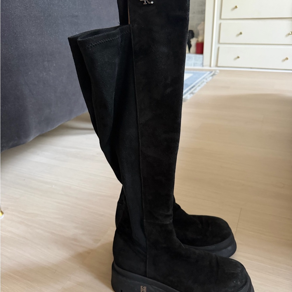 Black Suede Over-the-Knee Platform Boots - Women